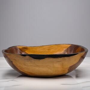 Rustic Hand Carved Wooden Bowl Live Edge Organic Warm Grain Decorative Decor